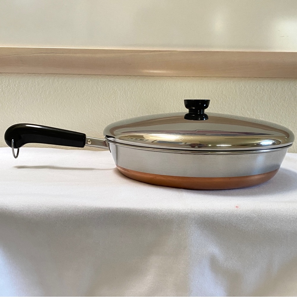 Revere Ware 12” Skillet Copper Bottom Stainless Steel Vtg Fry Pan Lid Bakelite